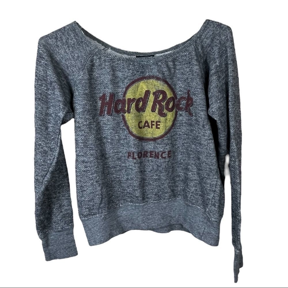 Hard Rock Cafe Florence Off the Shoulder Marled Gray Knit Sweatshirt Size XS 